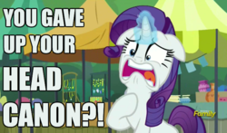 Size: 680x400 | Tagged: safe, screencap, rarity, g4, the gift of the maud pie, discovery family logo, female, floppy ears, headcanon, image macro, meme, solo, surprised, text