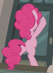 Size: 526x726 | Tagged: safe, screencap, pinkie pie, earth pony, pony, g4, season 6, the gift of the maud pie, animated, animation error, bipedal, female, knocking, loop, mare, missing cutie mark, solo