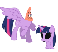 Size: 680x600 | Tagged: safe, edited edit, twilight sparkle, alicorn, pony, g4, disguise, male, nightmare fuel, patrick star, spongebob squarepants, twilight sparkle (alicorn)