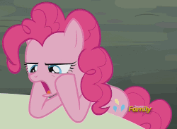 Size: 1352x991 | Tagged: safe, screencap, pinkie pie, g4, the gift of the maud pie, animated, discovery family logo, female, head shake, loop, open mouth