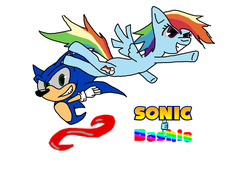Size: 1907x1335 | Tagged: safe, artist:xospades, rainbow dash, g4, crossover, male, simple background, sonic the hedgehog, sonic the hedgehog (series), white background
