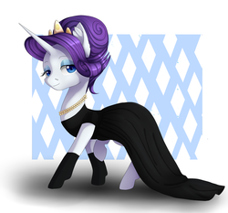 Size: 1500x1395 | Tagged: safe, artist:orauraa, rarity, g4, the gift of the maud pie, alternate hairstyle, audrey hepburn, breakfast at tiffany's, clothes, dress, female, holly golightly, jewelry, solo