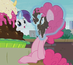 Size: 552x495 | Tagged: safe, screencap, pinkie pie, rarity, g4, the gift of the maud pie, animated, cropped, female, loop, magic, magical encouragement