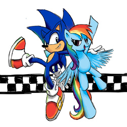Size: 1024x1024 | Tagged: safe, artist:jakeromano, rainbow dash, g4, crossover, male, sonic the hedgehog, sonic the hedgehog (series)