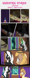 Size: 1919x4878 | Tagged: safe, artist:estories, oc, oc only, oc:alice goldenfeather, oc:möbius, pegasus, pony, unicorn, comic:find yourself, g4, comic, glowing, glowing horn, horn, magic, scar, telekinesis