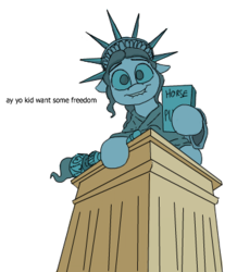 Size: 342x392 | Tagged: safe, artist:anontheanon, g4, the gift of the maud pie, liberty, lip bite, looking at you, simple background, statue, statue of liberty, white background