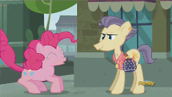 Size: 960x540 | Tagged: safe, screencap, pinkie pie, street rat, g4, the gift of the maud pie, animated, discovery family logo, loop, pouch, pronking, rock pouch