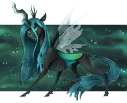 Size: 900x727 | Tagged: safe, artist:thelionmedal, queen chrysalis, changeling, changeling queen, g4, crown, emaciated, female, grin, jewelry, regalia, skinny, solo focus, thin