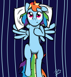 Size: 564x611 | Tagged: safe, artist:beepin, rainbow dash, g4, female, on back, pillow, solo