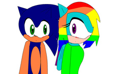 Size: 1575x926 | Tagged: safe, artist:darkangelofminecraft, rainbow dash, anthro, g4, crossover, crossover shipping, female, interspecies, male, shipping, sonic the hedgehog, sonic the hedgehog (series), sonicdash, sonicified, straight