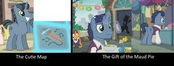 Size: 1246x472 | Tagged: safe, screencap, log jam, port wine, waxton, pony, unicorn, g4, the cutie map, the gift of the maud pie, continuity, horn, male, stallion