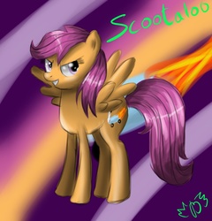 Size: 728x757 | Tagged: artist needed, safe, scootaloo, pegasus, pony, g4, female, grin, smiling, solo, spread wings