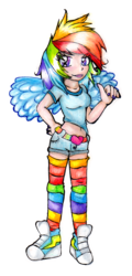 Size: 1024x2130 | Tagged: safe, artist:lolly-pop-girl732, rainbow dash, human, g4, clothes, converse, female, humanized, rainbow socks, shoes, simple background, sneakers, socks, solo, striped socks, traditional art, transparent background