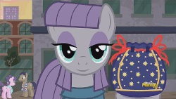 Size: 960x540 | Tagged: safe, edit, edited screencap, screencap, maud pie, suri polomare, winning goal, earth pony, pony, g4, the gift of the maud pie, animated, blinking, discovery family logo, female, inverted mouth, loop, male, mare, pouch, rock pouch, smiling, stallion, when she smiles