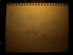 Size: 3648x2736 | Tagged: safe, artist:drawing-elite-9, rainbow dash, g4, crossover, high res, male, sonic the hedgehog, sonic the hedgehog (series), traditional art