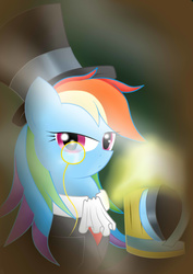 Size: 1412x2000 | Tagged: safe, artist:pikashoe90, rainbow dash, pegasus, pony, g4, apple cider, cider dash, clothes, female, gentleman, hat, like a sir, mare, monocle, monocle and top hat, mug, solo, top hat, tuxedo