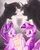 Size: 618x780 | Tagged: safe, artist:jowyb, starlight glimmer, twilight sparkle, alicorn, pony, g4, the crystalling, the cutie re-mark, alternate hairstyle, angry, contrast, counterparts, female, grin, mare, open mouth, silhouette, twilight sparkle (alicorn), twilight's counterparts