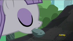 Size: 1920x1080 | Tagged: safe, screencap, boulder (g4), maud pie, g4, the gift of the maud pie, discovery family logo, mouth hold, out of context