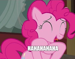Size: 678x540 | Tagged: safe, edit, edited screencap, screencap, pinkie pie, earth pony, pony, g4, the gift of the maud pie, animated, dialogue, female, image macro, laughing, mare, meme, reaction image, solo, talking, text