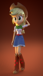 Size: 1080x1920 | Tagged: safe, artist:creatorofpony, artist:rjrgmc28, applejack, equestria girls, g4, 3d, 3d model, blender, boots, clothes, cowboy boots, cowboy hat, denim skirt, female, hat, raised leg, shoes, skirt, solo, stetson