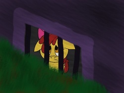 Size: 640x480 | Tagged: safe, artist:greenthundr, apple bloom, g4, abuse, applebuse, female, sad, solo, stephen king's it, trapped