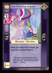 Size: 358x500 | Tagged: safe, enterplay, discord, princess celestia, princess luna, g4, marks in time, my little pony collectible card game, alternate timeline, ccg, chaotic timeline, clown celestia, clown luna, king discord, merchandise