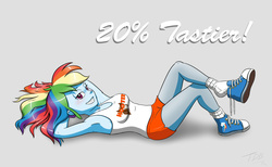 Size: 1820x1120 | Tagged: safe, artist:ashley_urikoshima, rainbow dash, human, equestria girls, g4, armpits, bedroom eyes, blushing, breasts, busty rainbow dash, cleavage, clothes, converse, female, fetish, hooters, lying down, on back, shoes, sneakers, sneakers fetish, solo