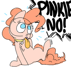 Size: 757x721 | Tagged: safe, artist:nobody, pinkie pie, g4, behaving like a dog, collar, female, licking, pet tag, puppy pie, sketch, solo, tongue out