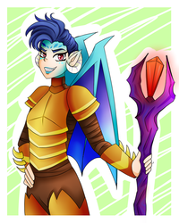 Size: 800x1000 | Tagged: safe, artist:samip101, princess ember, human, g4, gauntlet of fire, bloodstone scepter, dragon armor, dragon lord ember, female, horn, horned humanization, humanized, lipstick, solo, winged humanization