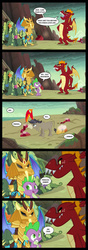 Size: 720x2039 | Tagged: safe, artist:toonbat, screencap, cranky doodle donkey, garble, philomena, princess ember, seabreeze, spike, bird, breezie, donkey, dragon, phoenix, g4, gauntlet of fire, amber, comic, disguise, dragon armor, fail, family guy, female, male, peter griffin