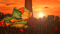 Size: 1024x575 | Tagged: safe, artist:selestlight, applejack, rainbow dash, g4, 3d, cuddling, female, lesbian, ship:appledash, shipping, sleeping, snuggling, source filmmaker, under the tree