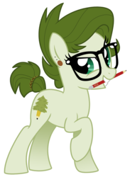 Size: 1650x2251 | Tagged: safe, artist:lostinthetrees, oc, oc only, oc:trees, earth pony, pony, female, glasses, mouth hold, pencil, solo