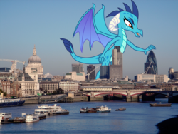 Size: 2592x1944 | Tagged: safe, princess ember, dragon, g4, gauntlet of fire, city, england, giantess, highrise ponies, irl, london, macro, photo, united kingdom, vector