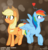 Size: 833x862 | Tagged: safe, artist:johnjoseco, artist:kirrol, applejack, rainbow dash, earth pony, pegasus, pony, g4, blushing, butt touch, feathermarking, female, heart, lesbian, mare, never doubt tchernobog's involvement, ship:appledash, shipping