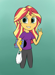 Size: 1700x2338 | Tagged: safe, artist:php100, sunset shimmer, equestria girls, g4, alternate clothes, female, solo, vinyl disc