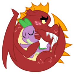 Size: 745x740 | Tagged: safe, artist:changeling #209458, garble, spike, dragon, g4, gauntlet of fire, .svg available, ball, blushing, cute, duo, duo male, eyes closed, fangs, garball, garble's hugs, hug, male, simple background, spikabetes, svg, transparent background, vector