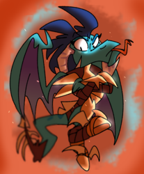 Size: 1024x1237 | Tagged: safe, artist:dizzee-toaster, princess ember, dragon, g4, gauntlet of fire, armor, crossed arms, dragon armor, female, flying, solo, tongue out
