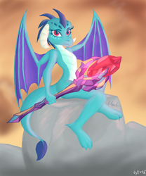 Size: 800x961 | Tagged: safe, artist:vibyckothefallen, princess ember, dragon, g4, gauntlet of fire, bloodstone scepter, dragon lord ember, dragoness, female, sitting, solo