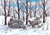 Size: 3000x2100 | Tagged: safe, artist:eriada, trixie, zecora, pony, unicorn, zebra, g4, abandoned, boxes, clothes, coat, female, forest, high res, hoof boots, mare, saddle bag, scenery, snow, snowfall, tank (vehicle), trailer, winter