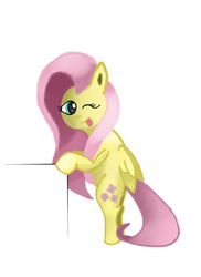 Size: 1700x2338 | Tagged: safe, artist:php100, fluttershy, pegasus, pony, g4, female, mare, one eye closed, simple background, solo, tongue out, white background, wink