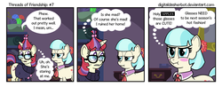 Size: 1200x469 | Tagged: safe, artist:digitaldasherbot, coco pommel, moondancer, comic:threads of friendship, g4, blushing, comic, gritted teeth, scrunchy face, sweat