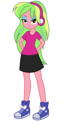 Size: 2800x5200 | Tagged: dead source, safe, artist:razethebeast, lemon zest, equestria girls, g4, my little pony equestria girls: friendship games, clothes, converse, eyeshadow, female, flash puppet, headphones, lidded eyes, looking at you, makeup, new outfit, shoes, simple background, skirt, smiling, sneakers, solo, transparent background, vector