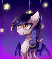 Size: 2550x2907 | Tagged: safe, artist:magnaluna, oc, oc only, bat pony, pony, high res, night, request, solo, stars, tangible heavenly object