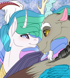 Size: 760x850 | Tagged: safe, artist:imperiumn, discord, princess celestia, g4, female, male, ship:dislestia, shipping, straight