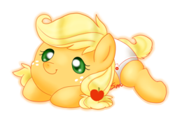 Size: 1235x840 | Tagged: safe, artist:sion, applejack, earth pony, pony, g4, babyjack, cute, diaper, female, filly, foal, hairclip, hnnng, jackabetes, simple background, solo, transparent background, younger