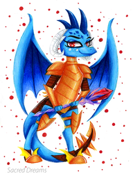 Size: 805x1048 | Tagged: safe, artist:sacred-dreams, princess ember, dragon, g4, gauntlet of fire, armor, bloodstone scepter, dragon armor, dragon lord ember, female, solo, traditional art