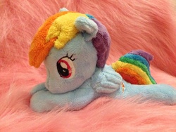 Size: 960x720 | Tagged: safe, artist:staphilea, rainbow dash, pony, g4, beanie (plushie), irl, photo, plushie, prone, solo