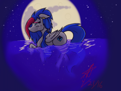 Size: 1024x768 | Tagged: artist needed, safe, oc, oc only, oc:ace spade, bat pony, pony, crying, digital art, female, mare, moonlight, rule 63, sad, water