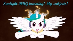 Size: 960x540 | Tagged: safe, artist:tijimjoy, princess celestia, g4, five nights at freddy's, hugs needed, incoming hug, marionette, sunlight, wrong eye color