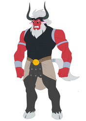 Size: 1200x1697 | Tagged: safe, artist:thecreator9, grogar (g1), lord tirek, anthro, unguligrade anthro, g1, g4, abs, bipedal, cloven hooves, male, muscles, simple background, solo, white background